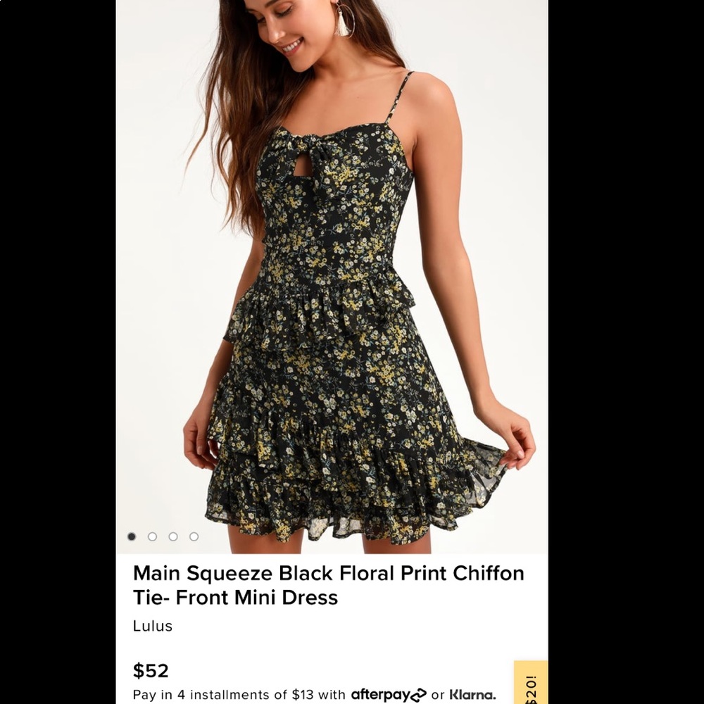 Lulu’s -Main Squeeze black floral/tie front/mini dress Size Small